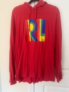Polo by Ralph Lauren Red Hooded Men's Sweater with Multicolor RL Patch